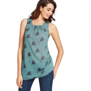 Cabi Blue/Green Floral Sleeveless Blouse Size Medium Tie Back B38